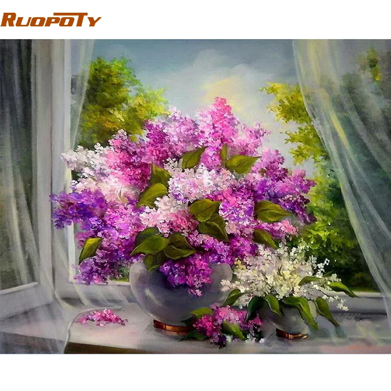 RUOPOTY рамка фиолетовые цветы DIY Набор для рисования по номерам Современная