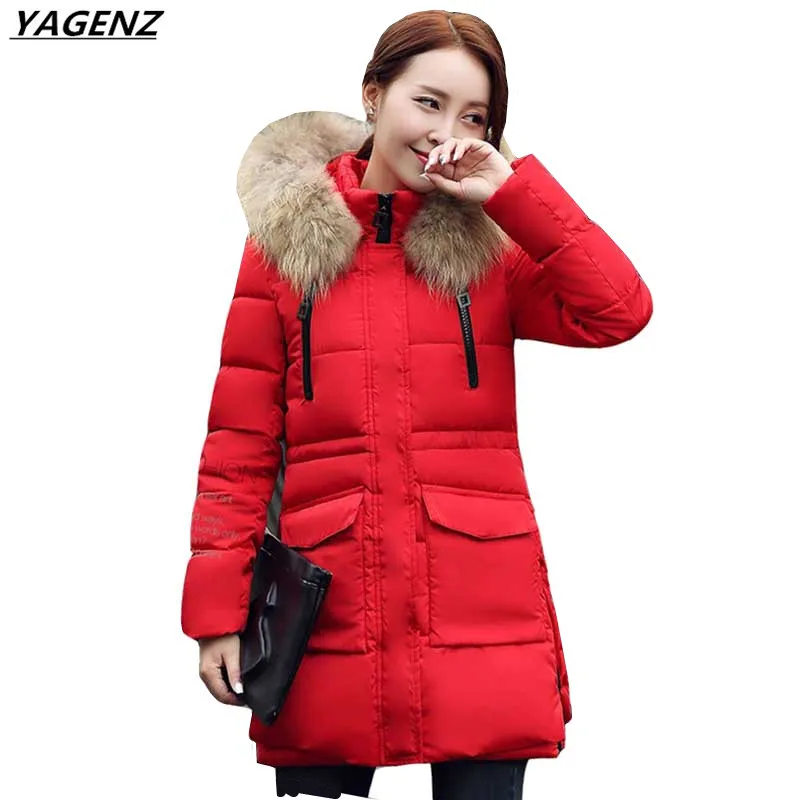 

Plus Size Women Basic Coats 2017 Winter Down Cotton Jacket Women Clothing Hooded Fur Collar Medium Long Outerwear YAGENZ K422
