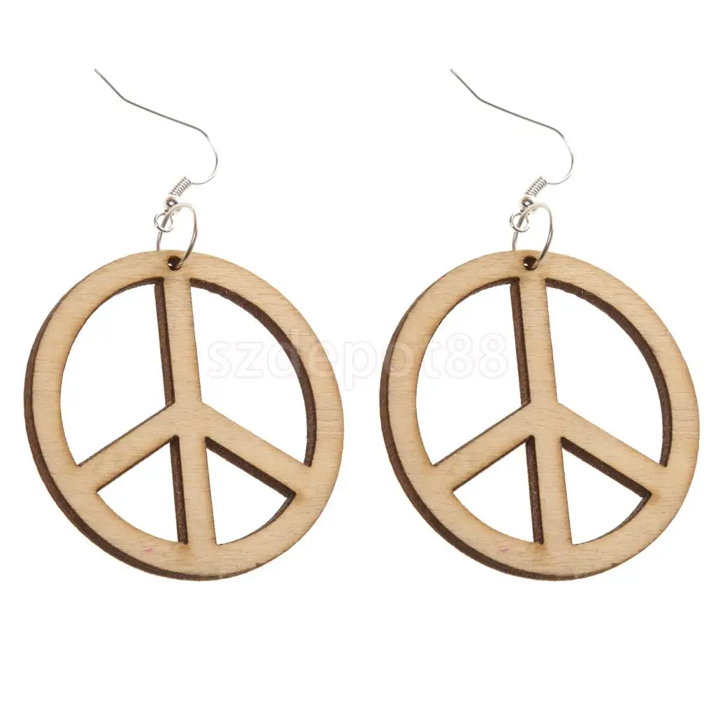 

Anti-war Peace Sign Wooden Drop Dangle Hook Earrings Color DIY Jewelry 48mm