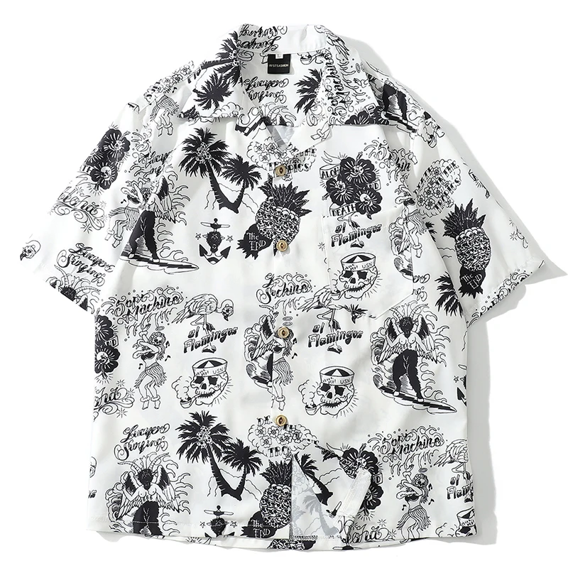 

Skull Print Hawaiian Shirts Men 2019 Summer Hip Hop Streetwear Harajuku Tees Shirts Casual Short Sleeve Tops Beach Shirt