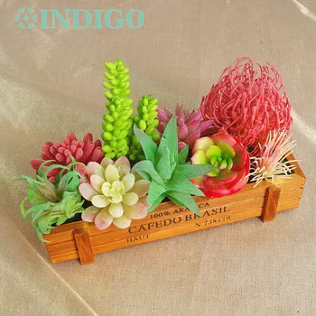 

Artificial Succulent (9pcs+1 Wood Plate)/Set Plastic Wheat Flower Aloe Bonsai Table Decoration Greenery Plant Free Shipping