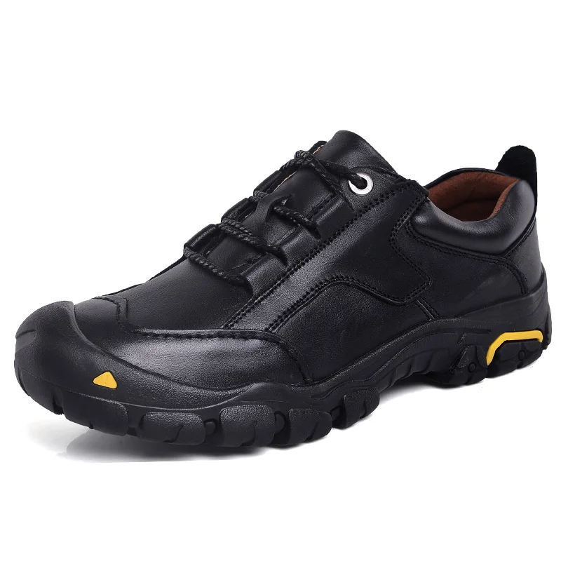 MVVT/обувь из натуральной кожи размера плюс; мужская повседневная обувь; уличная качественная кожаная мужская обувь; Водонепроницаемая Нескользящая Мужская Рабочая обувь - Цвет: Черный
