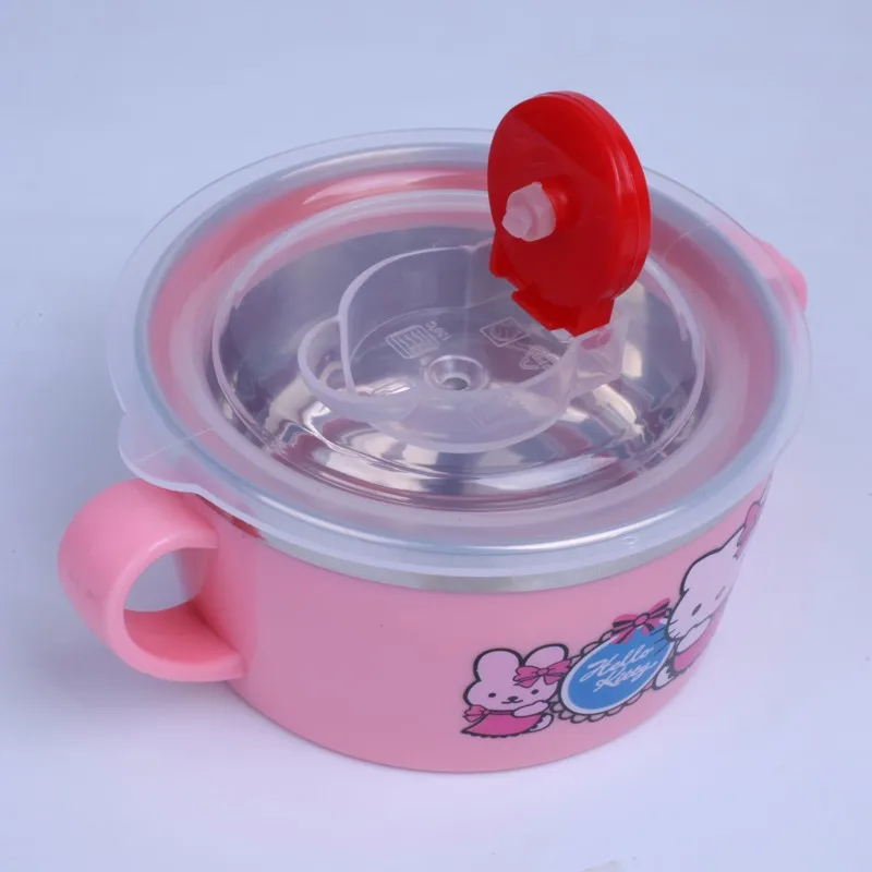 

Cute Stainless Steel Baby Bowl Food Container Children Tableware Dinner Eating Set