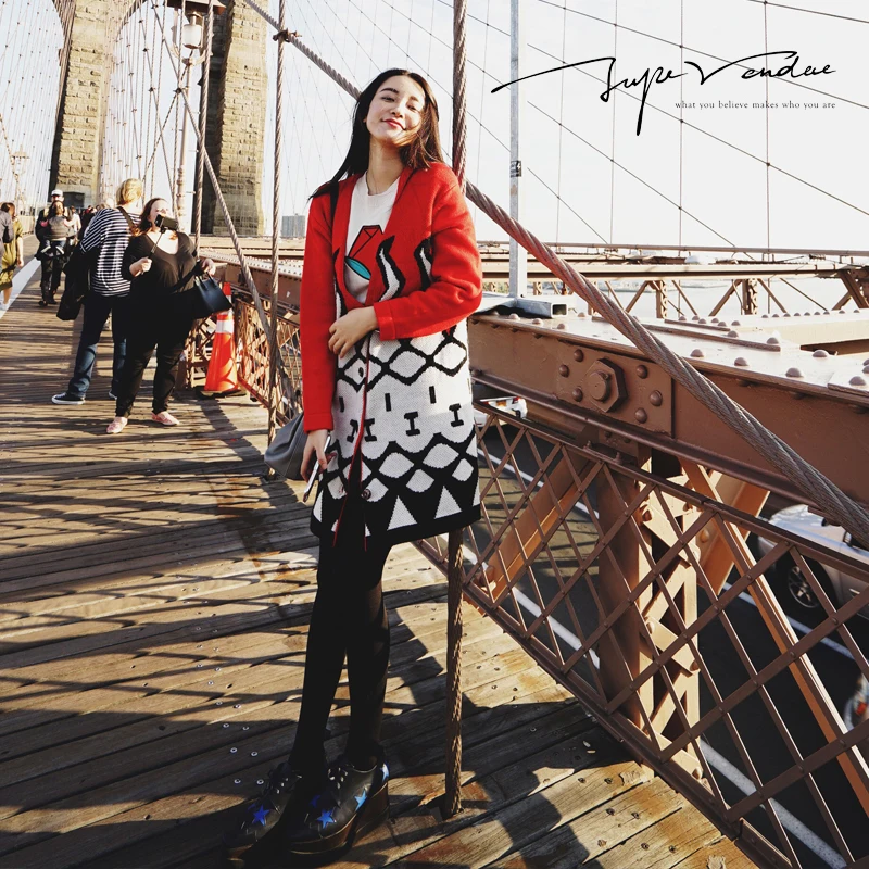 JUPE VENDUE Womens Jacquard Cardigan Sweater Outwear Coat