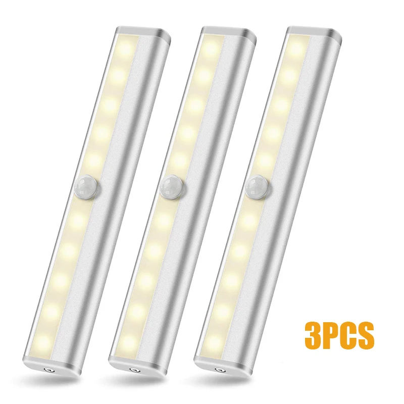 

3pcs Indoor Stairway Hallway Light 10 LED Motion Sensor Night Light Wireless Battery Power Closet Lamp