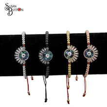 

Luxury Micro Pave CZ Abalone Shell Evil Eye Charms Bead Bracelet Adjustable Handmade Braided Turkey charms Bracelet Jewelry