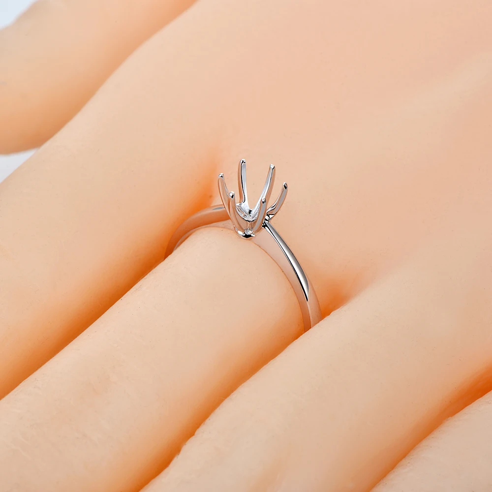 Caimao 6 Prongs 6-6.5mm Round Cut Solid 14k White Gold Semi Mount Ring Settings