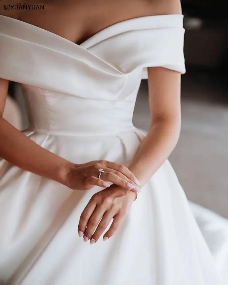Vestido De Noiva белые атласные свадебные платья с открытыми плечами, милое бальное платье, пышное свадебное платье, платье невесты из Саудовской Аравии