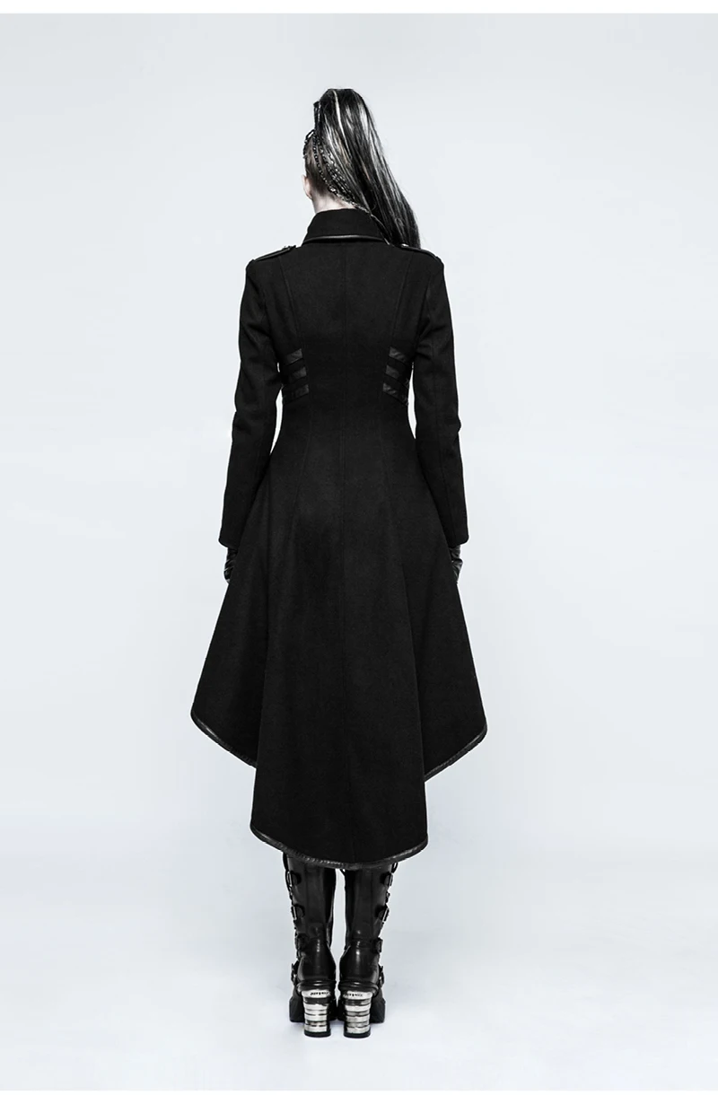 Gothic Halloween Christmas Wool Blends Coat Winter Uniform Asymmetric Buckle Worsted Military Women's Long Coats PUNK RAVE Y-786
