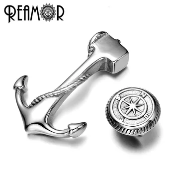 REAMOR 316l Stainless steel Anchor Connectors Compass/Rudder Beads Jewelry Sets Charms For Leather Bracelet DIY Jewelry Findings adjustable leather compass lockable carbon steel divider wing creaser diy gauge