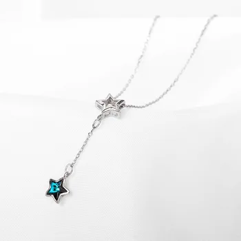 

Genuine 925 Sterling Silver Star Pendant Necklaces Zircon Crystal Necklace Fine Jewelry Korean Torque for Women
