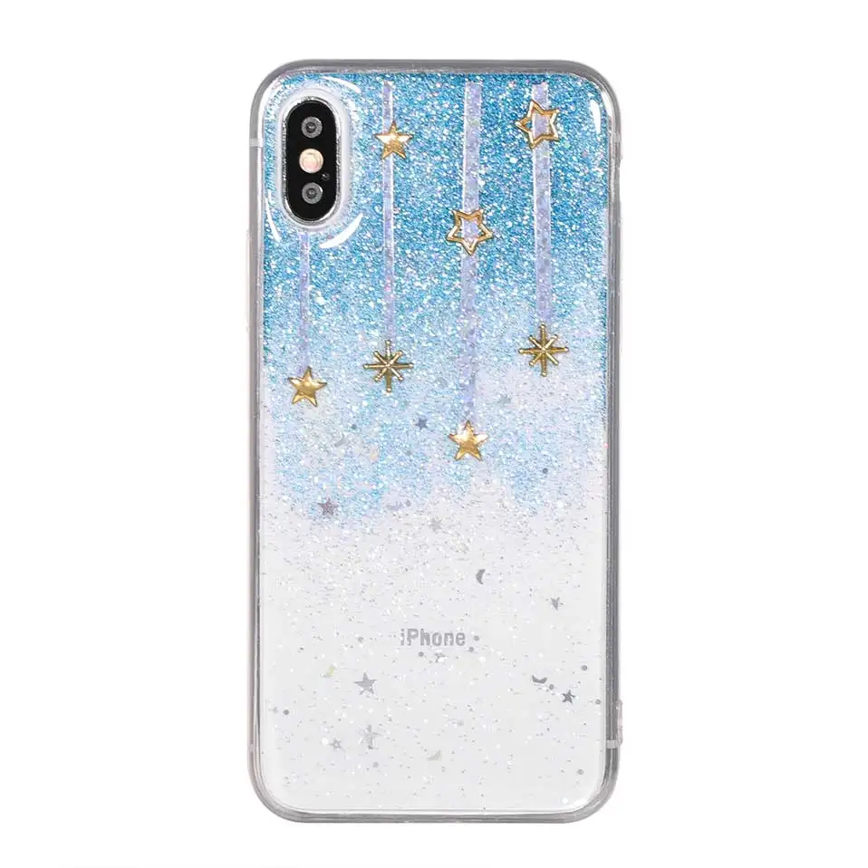 Чехол для iPhone X 7 8 6 Star glitter прозрачная задняя случаи 6s Plus Капа принципиально