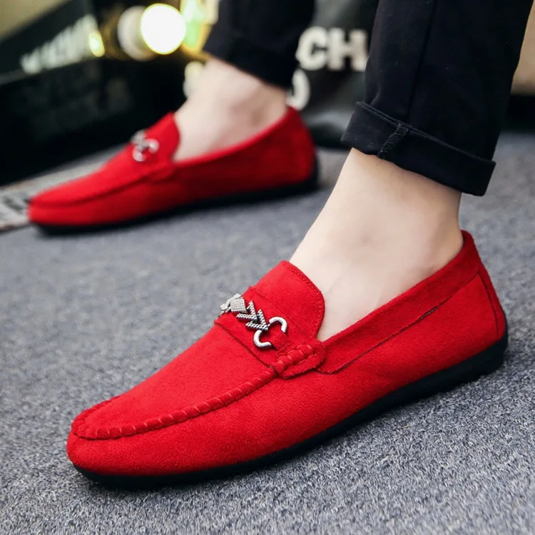 

2019 Summer Men Flat Shoes Casual Breathable Fashion Trend Soft Slip On Driving Green Black Red Suede Mens Loafers Leather Shoes
