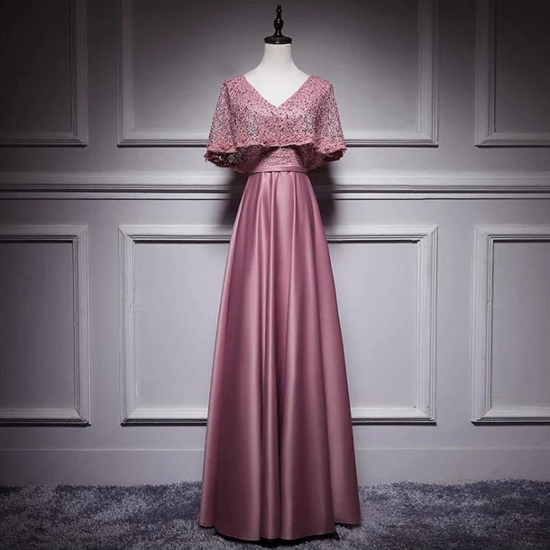 

New Arrival Evening Gown V neck Beads Lace Long Evening Dress Party Elegant Vestido De Festa With Jacket Prom Gowns