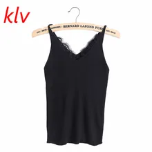 KLV, новинка, вязанные топы, женские летние Топики, майка, простая, растягивающаяся, для девушек, v-образный вырез, тонкие, сексуальные, на бретелях, Топики, топы