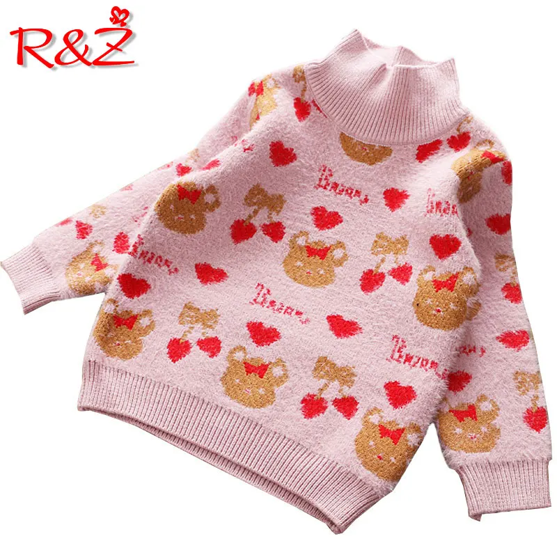 R&Z 2018 spring and autumn new girls sweater cartoon turtleneck sweater love sweater sweater children's shirt