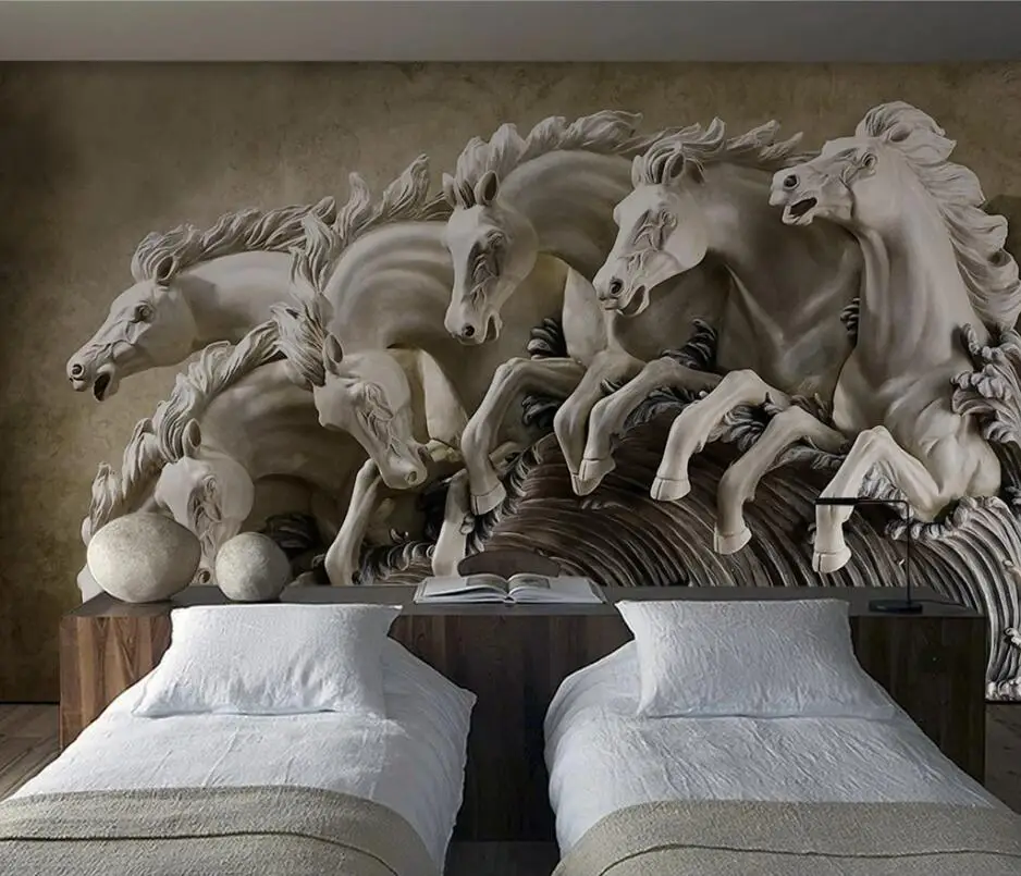 Пользовательские обои 3D Фреска papier peint гостиная muse стиль восемь лошадей водопад китайская живопись ТВ фон настенная бумага