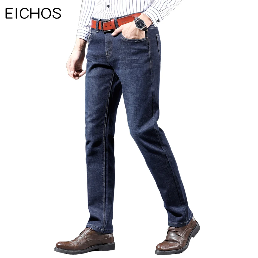 

EICHOS Mens Casual Skinny Jeans Pants Men Solid Straight Business Work Mens Trousers Jeans Blue Classic Washed Denim Homme
