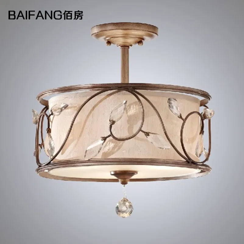 

American style fabric ceiling light rustic crystal lamp cloth art iron ceiling light