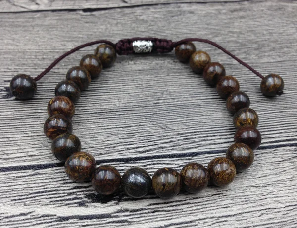 

YA2469 Bronzite Moonstone Stone Beads Bracelet Tibetan Silver Charms Men Healing Bracelet Cord Knot Adjustable 8mm 6.5inch long