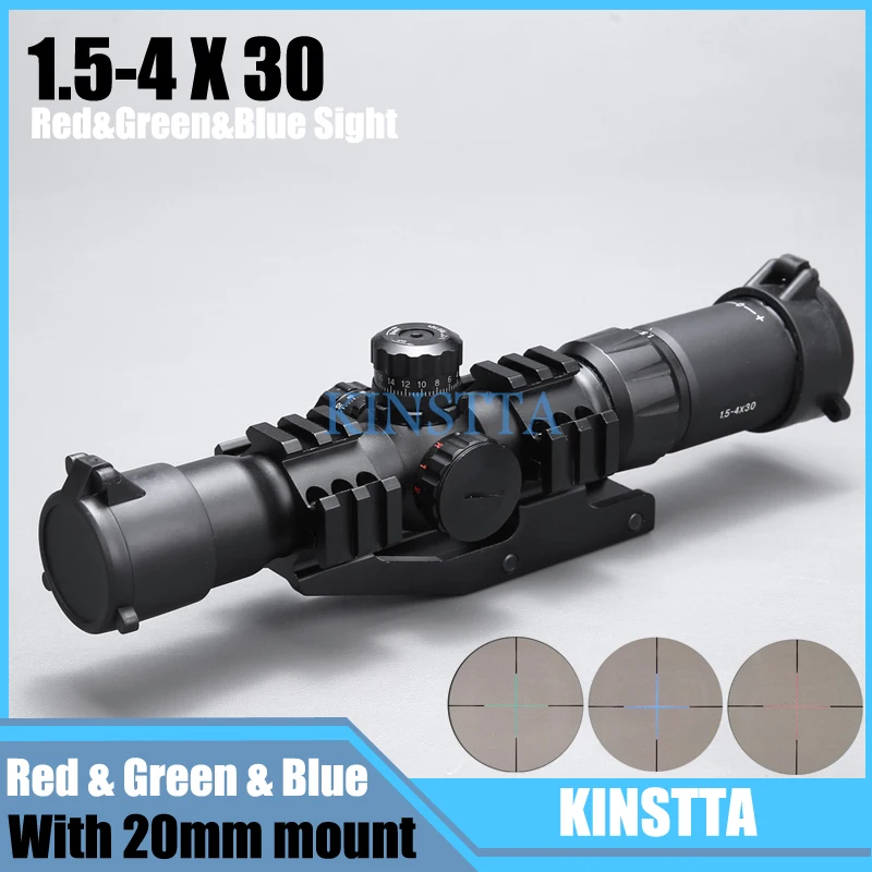 baratas KINSTTA Tático 1.5 4x30 Tiro Rifle Scope w RGB iluminado Retículo Ferradura com Offset Weaver Mount anel fit VEG47 T15