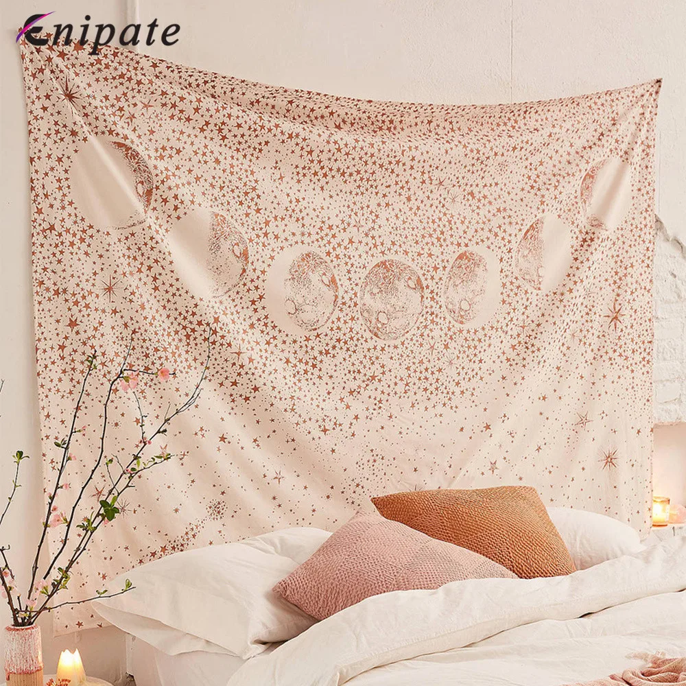 

Enipate Starry Night Tapestry Night Sky Tarot Moon Star Pink Gypsophila Tapestries Shawl Home Bedroom Wall Hanging Decorations