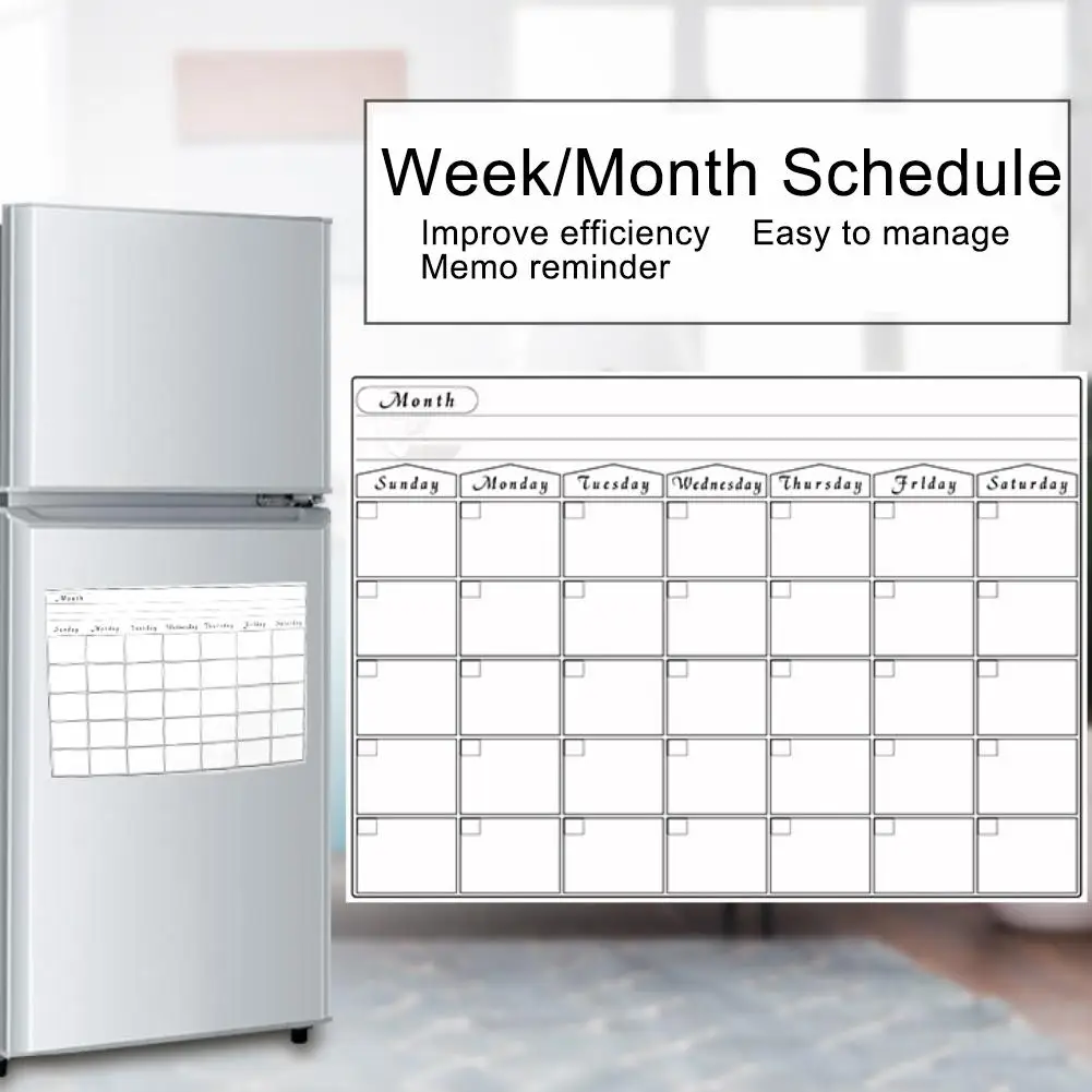 

Refrigerator Magnetic Calendar Weekly Monthly Planner Erasable Schedule Sticker Rubber Magnet