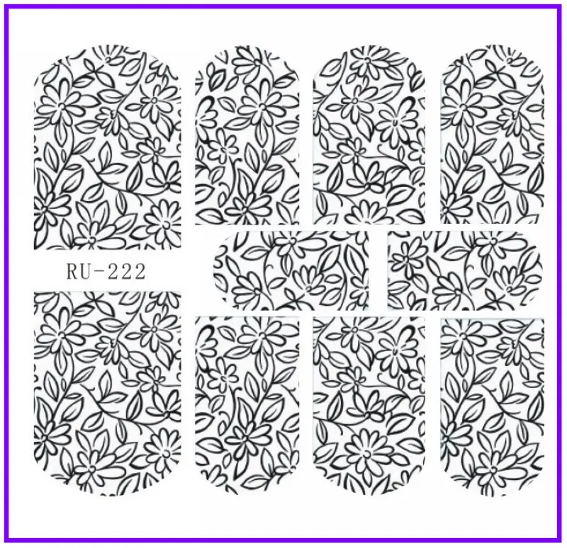 UPRETTEGO искусство ногтей Красота вода наклейка слайдер для ногтей церковные украшения черный кружевной узор RU218-223 - Цвет: RU222