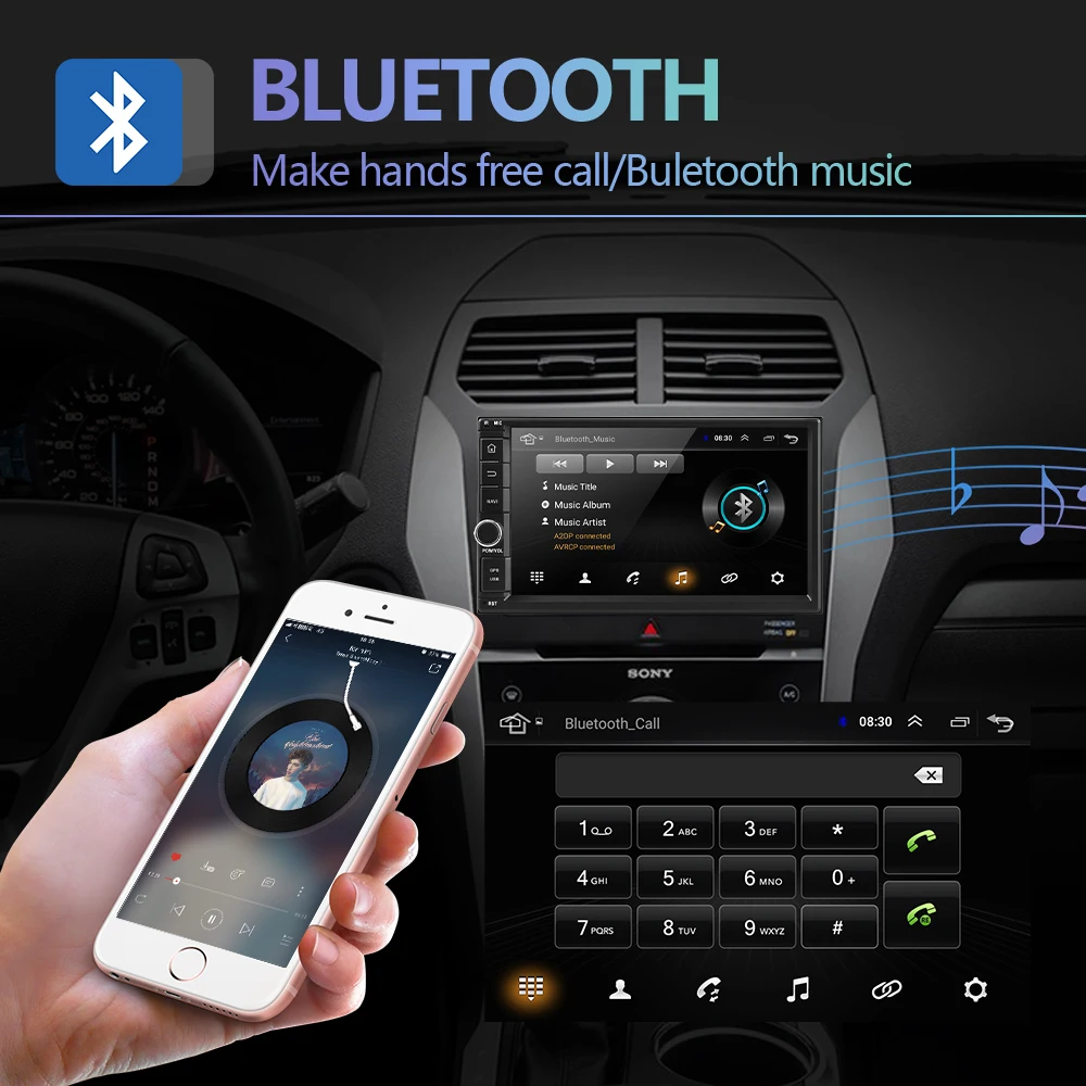 Podofo 2 din " Android 8.1 Car Radio WIFI GPS navi Bluetooth Mirror Link Multimedia Player for universal 2DIN audio Stereo