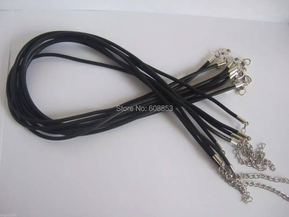 

20pcs Black 3mm Round Rubber Necklace Choker Chain Cord Copper Crimp End 18"