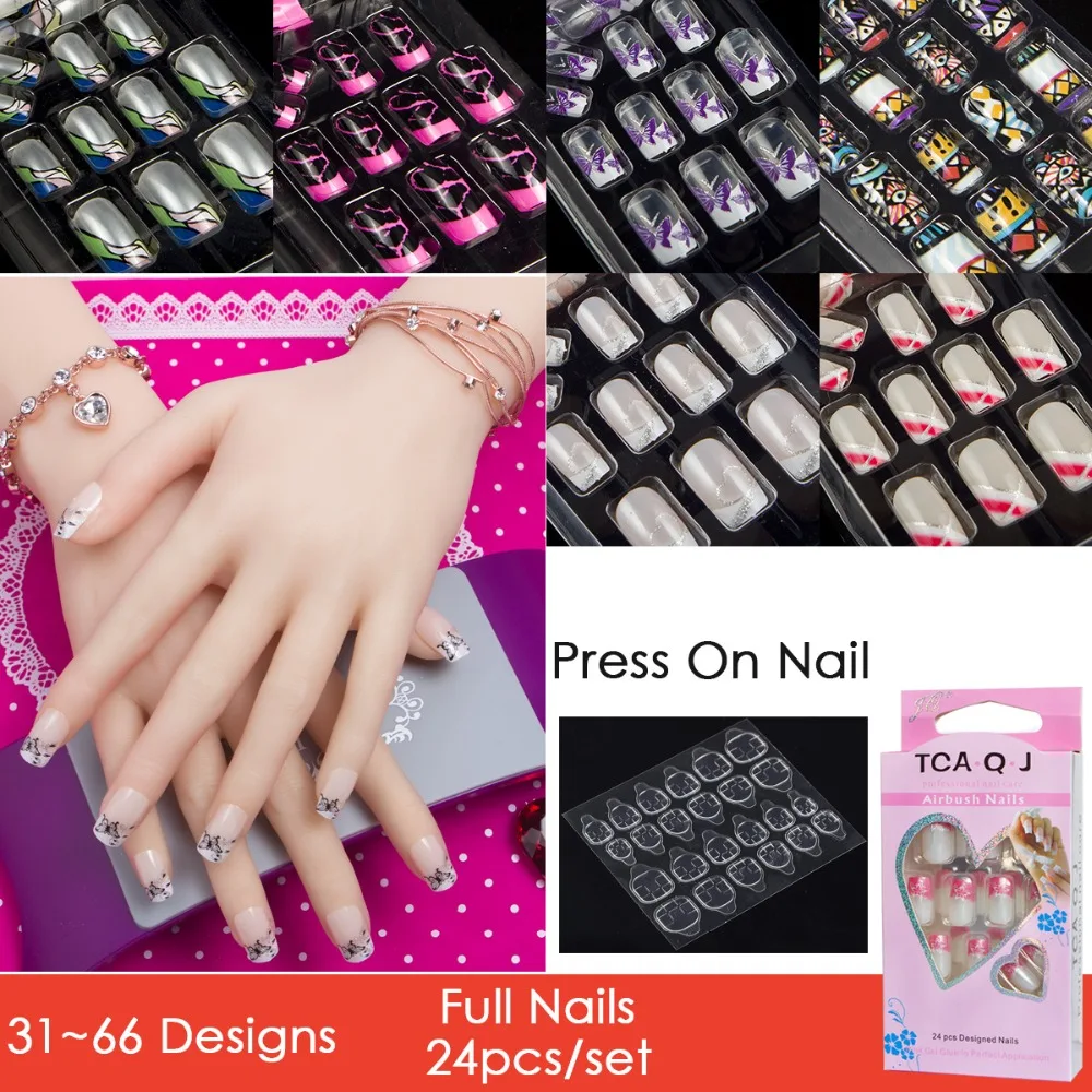 

JQ 24pcs In One Box Full Fake Nails Press On Nail With Glue Tabs Fake Nail Designs Artificial False Nails Faux Ongles Nep Nagels