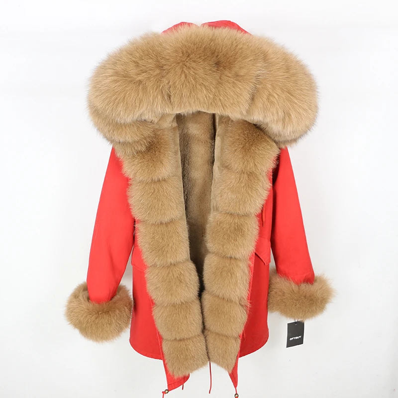 Brand Real Fur Coat Fashion Winter Jacket Women Natural Real Fox Fur Collar Loose Long Parkas Big Fur Outerwear Detachable