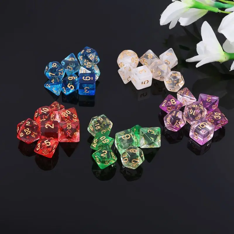 7pcs/set Transparent Sided Dice D4 D6 D8 D10 D12 D20 Dungeons & Dragon D&D RPG Poly Table Board Games Toy