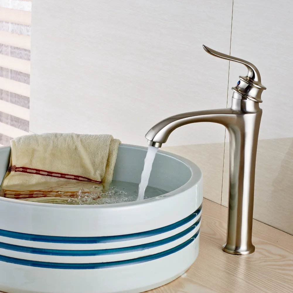 

Deck Mounted Brushed Nickel Bathroom Basin Faucet Single Handle Hole Vanity Sink Mixer Tap