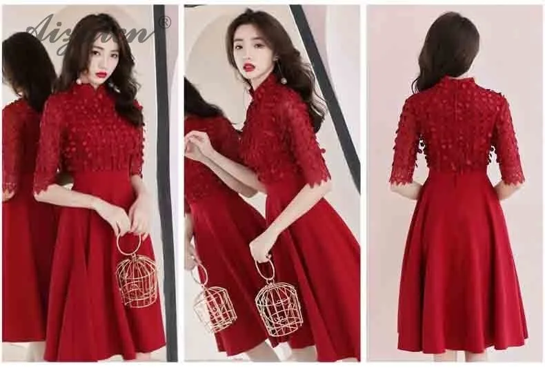 Красные элегантные свадебные Qipao короткие китайские женские халаты традиционное китайское свадебное платье обувь для девочек Cheongsam