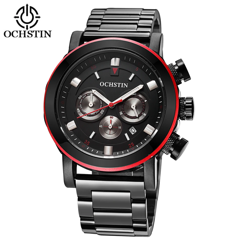 

OCHSTIN Fashion Sports Style Quartz Men Watch Stainless Steel Watches Water Proof Chronograph Casual Wristwatch + Box