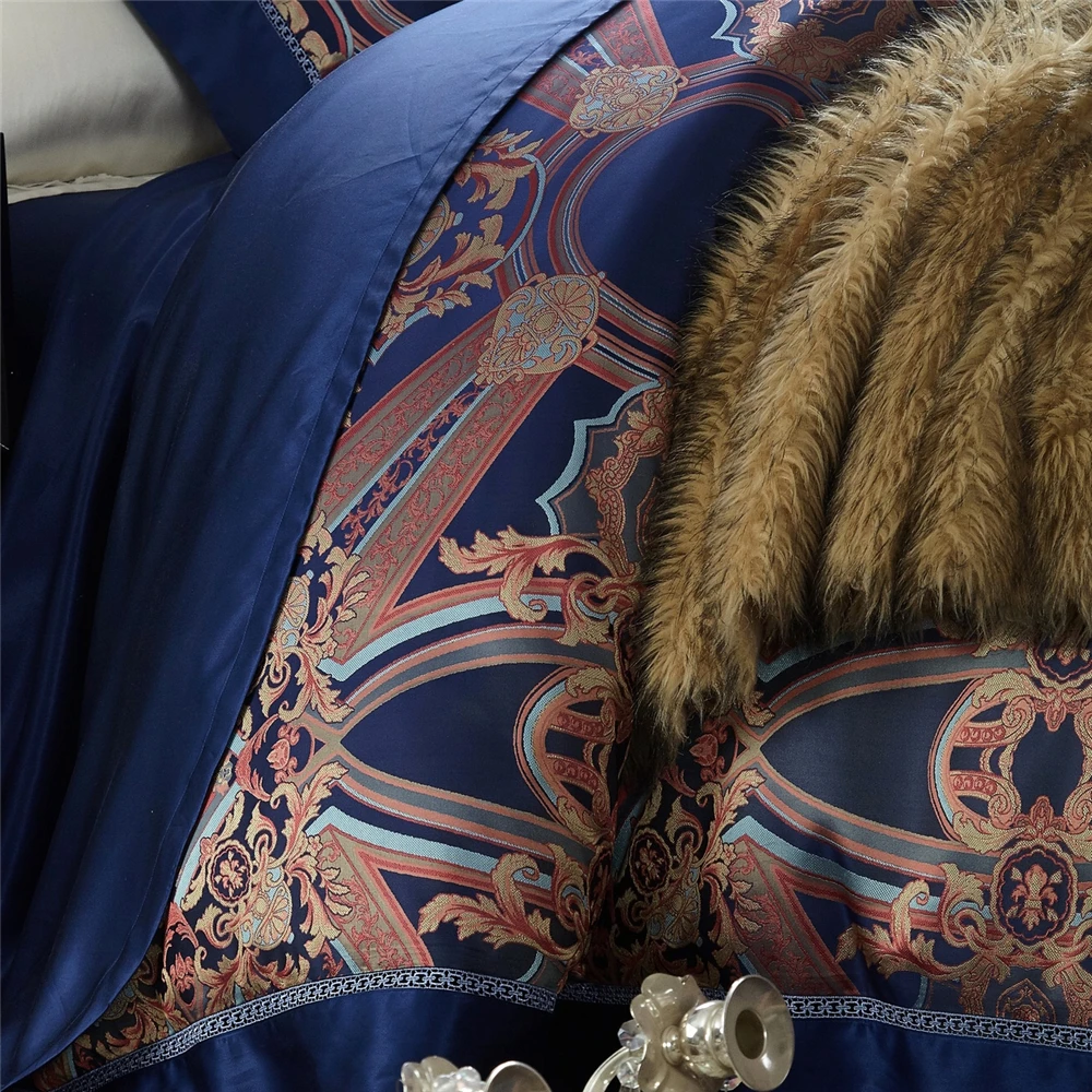 الغزل مصبوغ الجاكار 4 قطع الفراش مجموعات 26 Momme التوت الحرير القطن الملك حجم طاقم غرفة نوم الباروك بيزلي لحاف الغطاء ملاءات