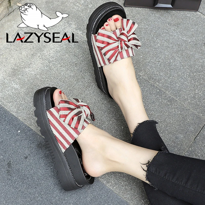 LazySeal/шлепанцы на толстой танкетке Женская обувь для девочек Летние домашние