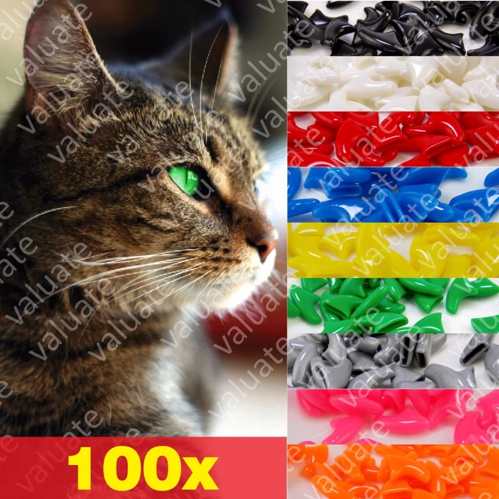 100pcs Value Soft Nail Caps for Cats with 5x Adhesive Glue and 5x Applicator, size XS, S, M, L