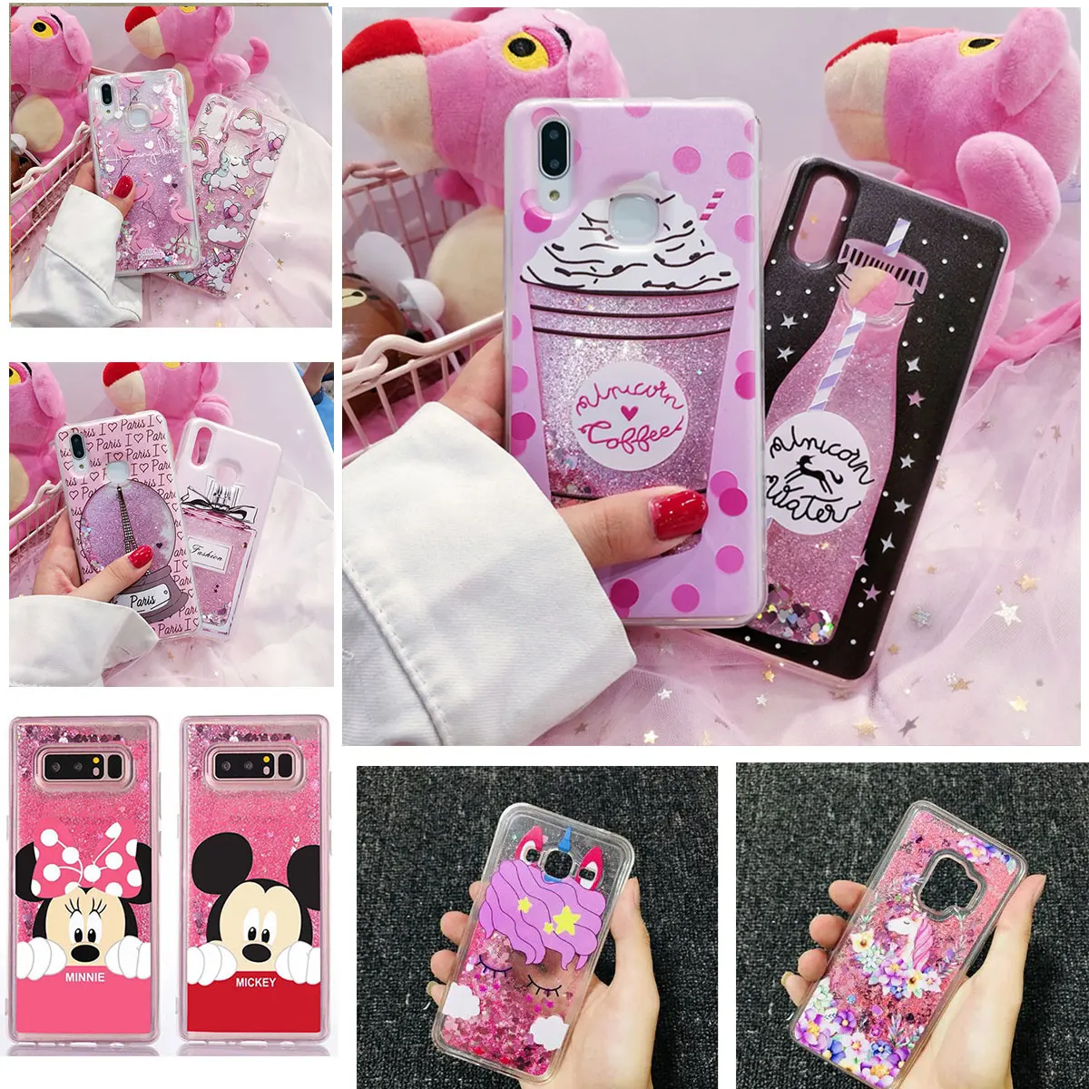 المياه السائل حافظة لهاتف huawei P20 P30 برو لايت P10 selife زميله 20 Y6 Y7 رئيس 2018 2019 الهاتف حالات يونيكورن بريق لينة غطاء