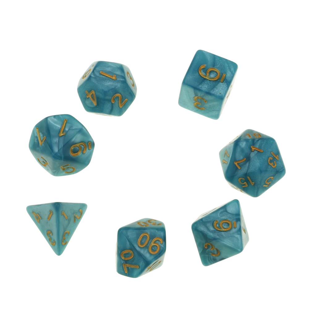 Citygirl 7Pcs/Set D20 D12 D10 D8 D6 D4 Multi-Sided Polyhedral Dice Games Toys Kids Gift - Цвет: Небесно-голубой