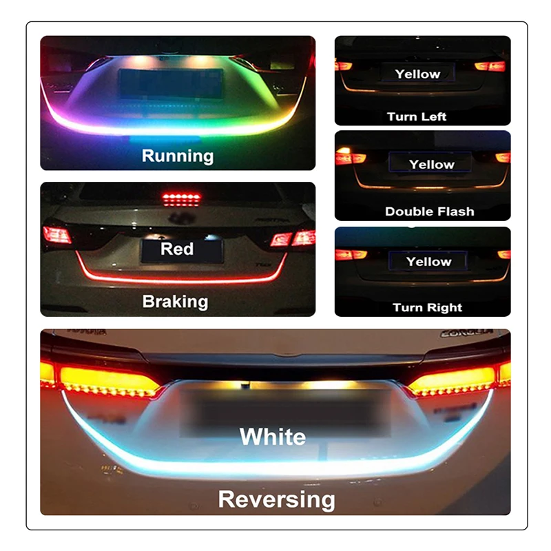 12V Универсальный сигнал поворота Светодиодные ленты багажник светильник RGB Авто задний стоп-сигнал Предупреждение лампа Фары заднего хода автомобиля для укладки волос