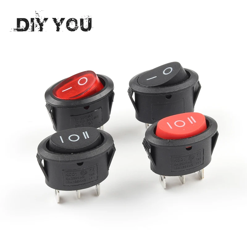 

5 pcs KCD1 25*16.5mm Mini Round Boat Rocker Switch 2/3 Pin SPST ON-ON ON-OFF ON-OFF-ON 6A/250VAC Power Button Switch With Light
