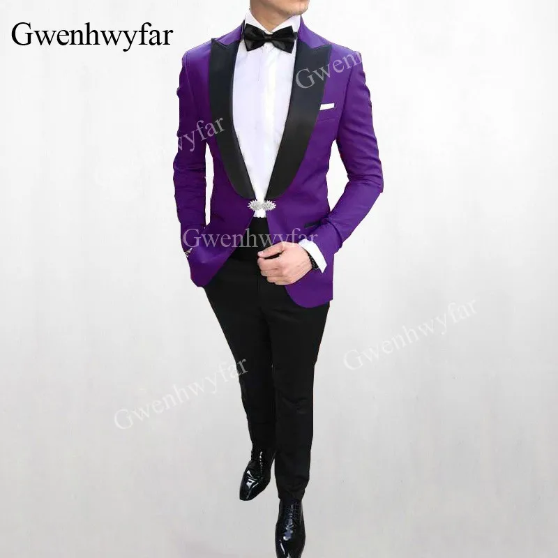 Gwenhwyfar Весна Кристалл пряжки серии Королевский синий мужские смокинги крутые Модные мужские вечерние свадебные вечерний костюм Блейзер с брюками