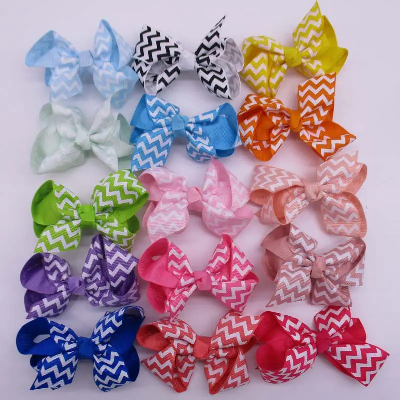 40pcs/lot 3" Grosgrain Chevron Bow Alligator Clips Girls' 3 Inch Hair