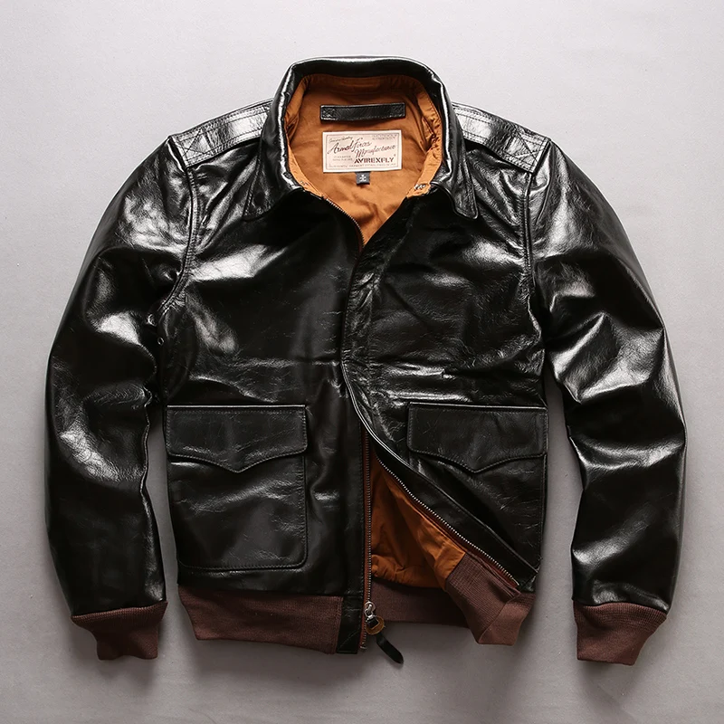 

AVIREX FLY 2019 New Men's A2 Pilot Genune Leather Jacket Real Vegetable Tannin Cowskin Casual Jackets Spring Autumn Russia Coats