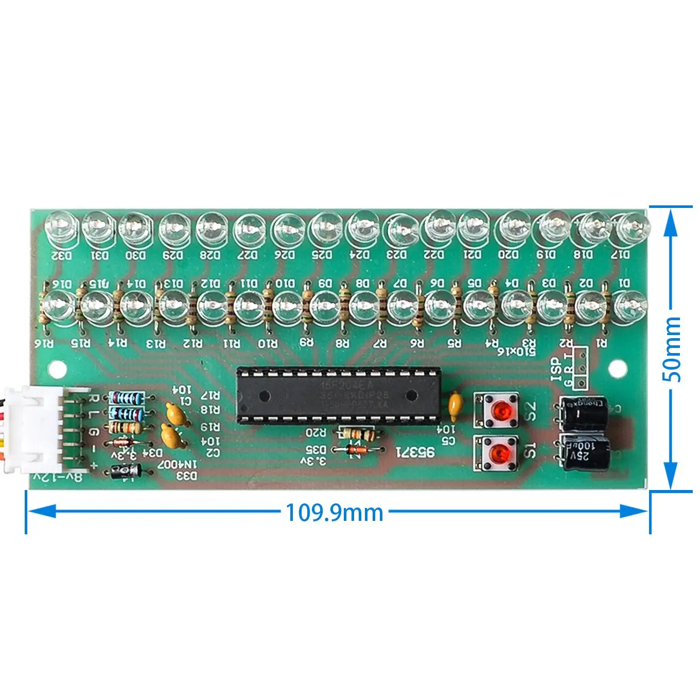 

MCU Adjustable Display Pattern LED VU Meter Level Indicator Amplifier Audio 16 LED Dual Channel Blue lamp light DC 8V to 12V