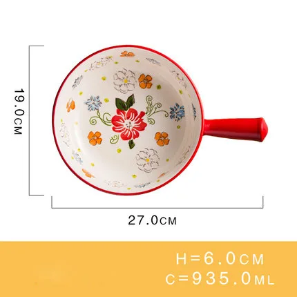 ANTOWALL 8 дюймов ручка ризотто рисовая чаша с ручкой Керамическая Чаша для выпечки расписанная вручную фруктовый салат лапша быстрого приготовления суп чаша - Цвет: 2
