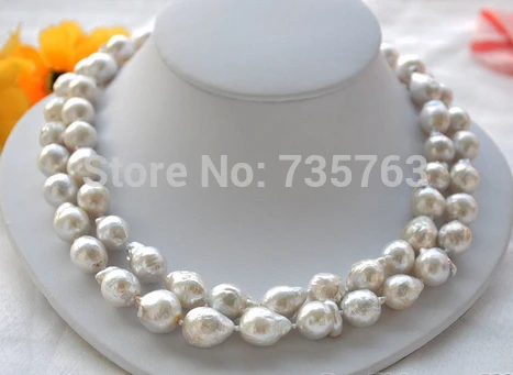 

xiuli 0015280 2strands 13mm white almost round Edison PEARL NECKLACE