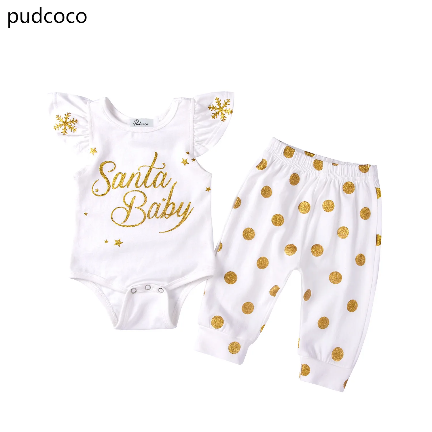 Cotton Cute Baby Girls Santa Christmas Clothes Ruffles Sleeveless